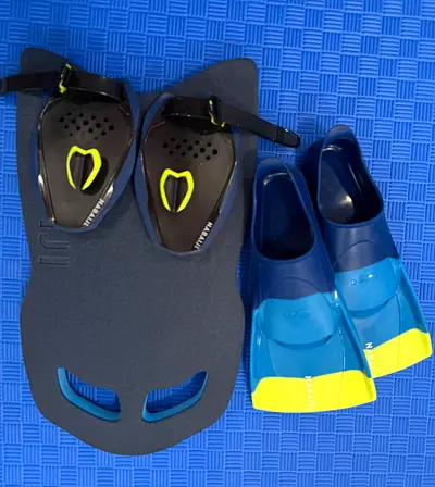 Swimming fins and pull kickboard set - used, great condition