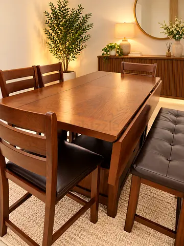 Solid Wood Extendable Dining Table with 4 Chairs + Bench