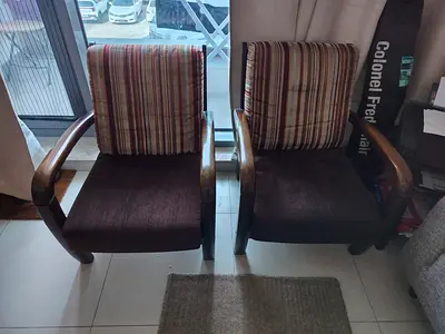 Pair of Wooden Armchairs with Cushions - Good Used Condition