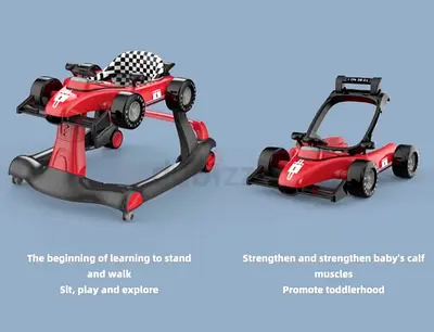 4-in-1 Baby Walker to Push Car - Red, Convertible Sit-to-Stand