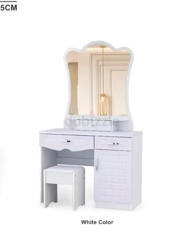 White Dressing Table with Mirror, Drawers and Stool