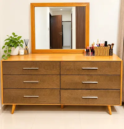Hamilton 6-Drawer Dresser with Mirror - Mid-century Wood Finish