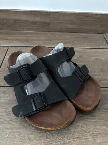 Black Double-Buckle Slide Sandals (Comfort Footbed) - size 43