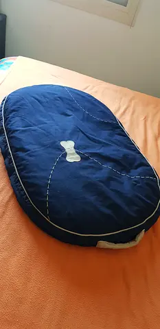 Navy Oval Dog Cushion Bed – Bone Accent & Carry Handle