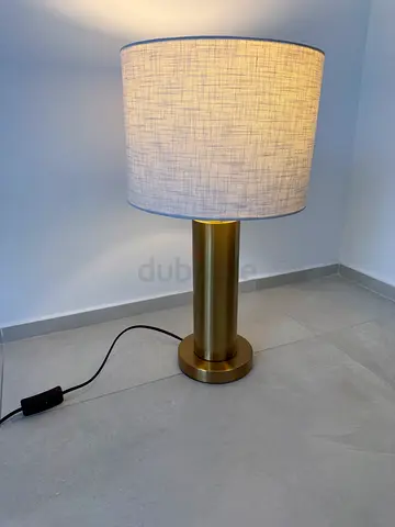 Brass Finish Table Lamp with Fabric Drum Shade - Good Condition
