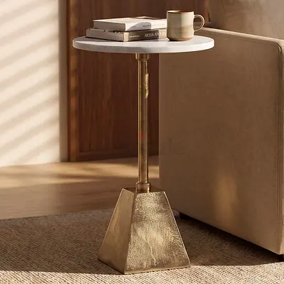 New Cavon Dionne Genuine Marble Top Accent Table