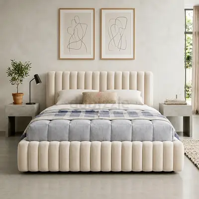 Sleek line design velvet queen thick bed