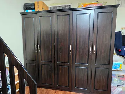 Large Dark Wood 5-Door Wardrobe / Armoire - Good Condition