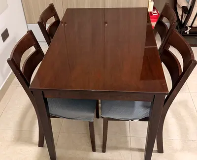 Solid Wood 4-Seater Dining Table Set - Dark Brown and Coffee table