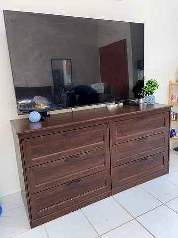 1.6 m Dark Brown Wooden TV Cabinet with 6 Drawers – Spacious Storage