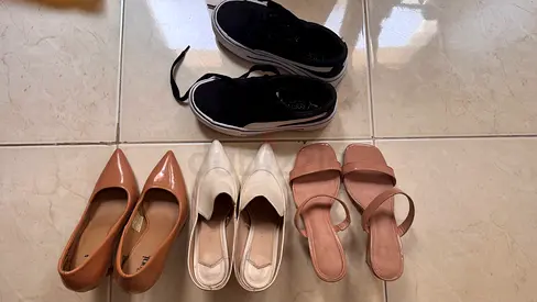 Bundle of women’s shoes — heels, sandals and flats, lightly used. all together aed 100