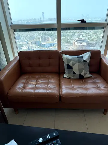 2-Seat Ikea Sofa - Golden Brown Leather - Wood