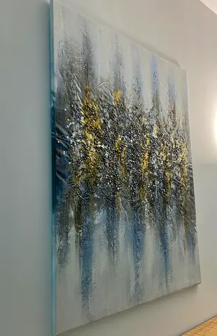 Large Abstract Textured Wall Art Painting in Blue, White and Gold 90x120cm