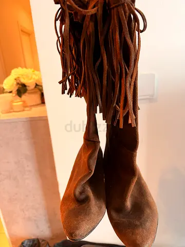 Brown suede fringe knee-high boots, size 38 EU, gently used