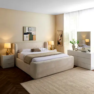 New Arctic Upholstered Hydraulic Storage Sintered Stone 5-Piece  King Bedroom Set - 180x200 cm