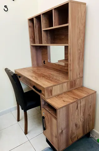 Wooden Study Desk with Hutch and Storage Cabinet - Good Condition