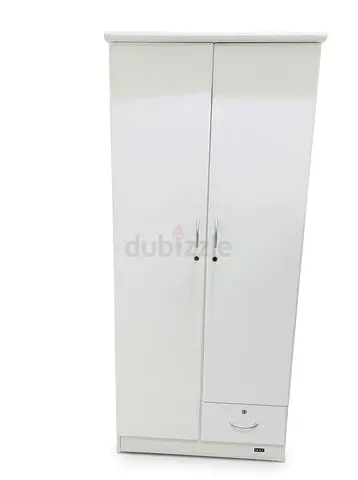 White 2-Door Wardrobe with Bottom Drawer - Good Condition