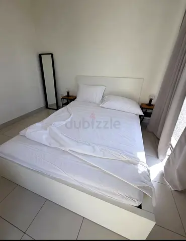 Minimal White Ikea  Double Bed with Headboard - Good Condition