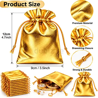 Gold Drawstring Jewelry Pouches (9x12 cm) - Pack for Rings & Earrings