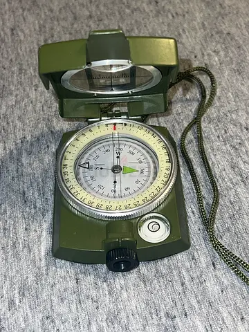 Military-style Lensatic Compass with Lanyard - Good Working Condition