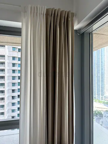 Beige blackout curtains with sheer white panels - set of 2 panels