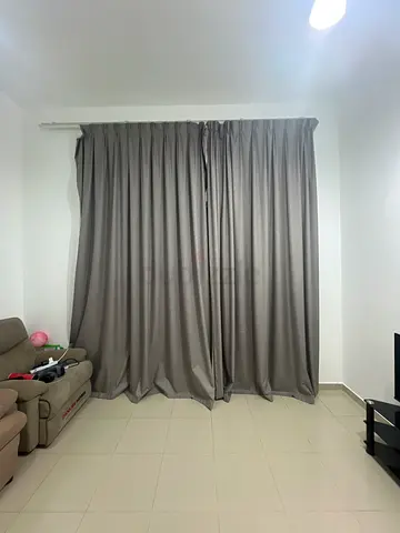Grey blackout curtains - good condition, 2 panels (ready to hang)