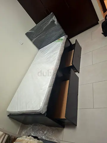 Used single bed frame with mattress and headboard - dark wood