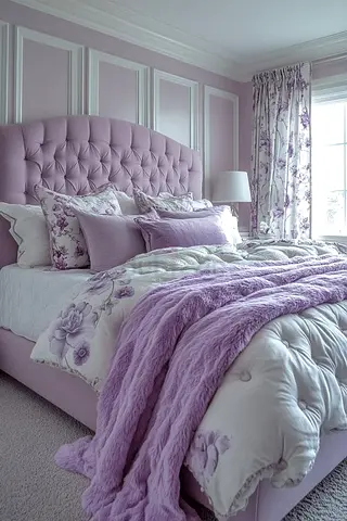 Stylish cozy light purple color 200*200 super king size bed.