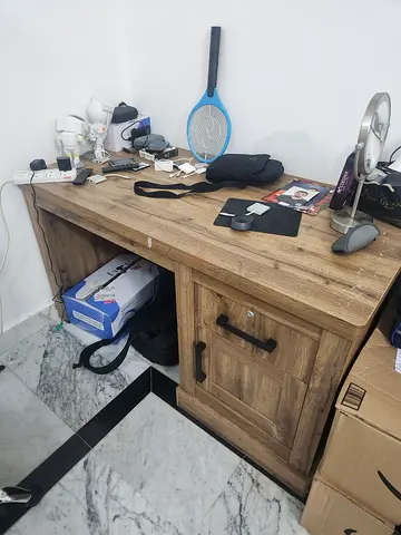 Wooden sideboard cabinet with drawers and open shelf - light oak finish