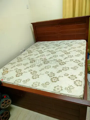 Solid wood double bed frame with mattress - good condition