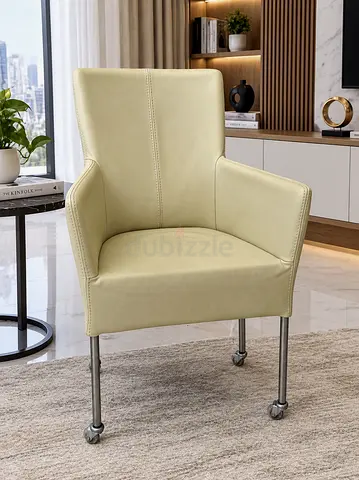 Marina Home Cream Leather Armchair with Casters - Accent Chair