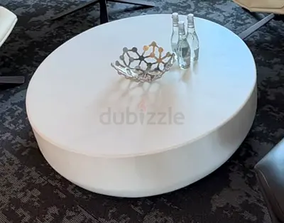 Modern White Concrete Center Table – Minimalist Office Coffee Table