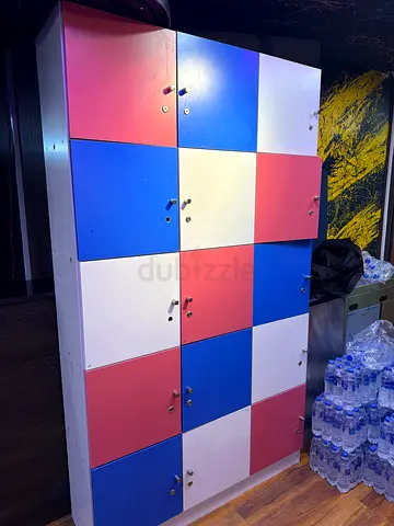 20- compartment colorful storage locker / cubby unit (red, blue, white)