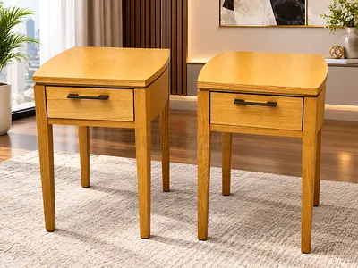 West Elm Pair of Oak Nightstands with Single Drawer - Good Condition