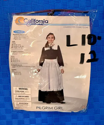 Child Pilgrim Girl Costume (California Costumes) - Size L10-12-Used once!