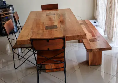 Marina Home Solid Wood Dining Table with Bench and 4 Chairs