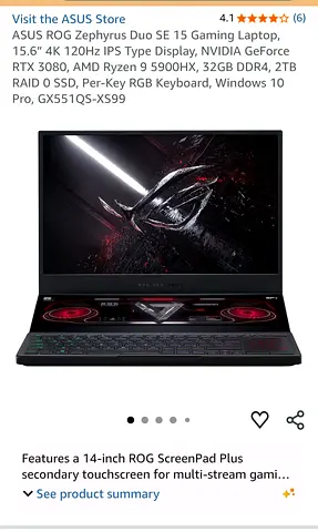 ASUS ROG Zephyrus Duo SE 15 - Gaming Laptop with ScreenPad Plus (RTX 3080, Ryzen 9)