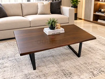 Marina Solid Wood Live Edge Coffee Table with Metal Legs