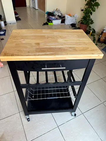 Mobile kitchen island cart with butcher block top and wheels