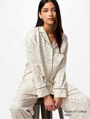 Uniqlo Satin Pajama Set – Bird Print, Size M (fits S too) – New
