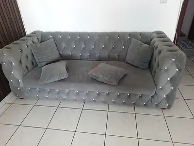 Grey and purple 7 seater  sofa with cushions
