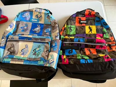 Pair of Fortnite Kids Backpacks — Blue Llama & Colorful Dance Skins
