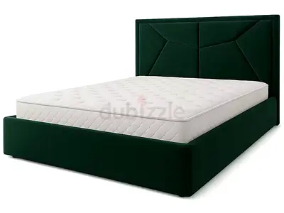 Green Upholstered Double Bed with Headboard ---- Only Bed