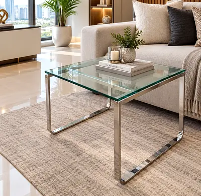 WALTER knoll Modern Glass Top Coffee Side Table with Chrome Legs