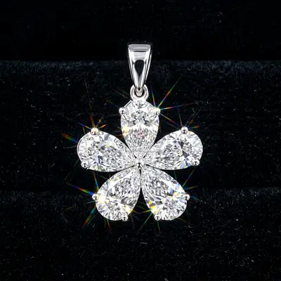 18K Certified Diamond Floral Pendant | 2.32 CT Pear Cut Diamonds & 2.64 GW | Dubai