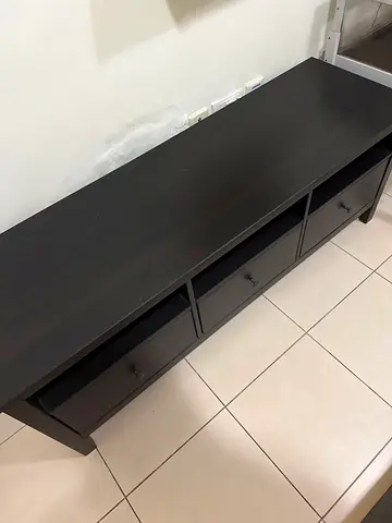Dark wood low TV cabinet / media console with drawers