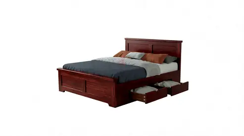 Brand new King Size Bed with Underbed 4 Storages - Dark Cherry + including New Foam Memory Mattras