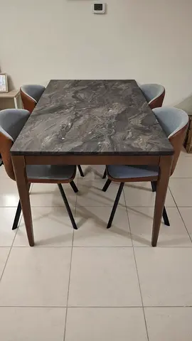 Wooden Dining Table with Premium Marble Top