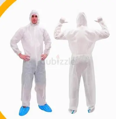 Disposable White Protective Coverall Suit with Hood - Size L