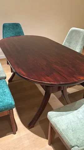 Solid wood dining table with 6 upholstered chairs - brand new condition